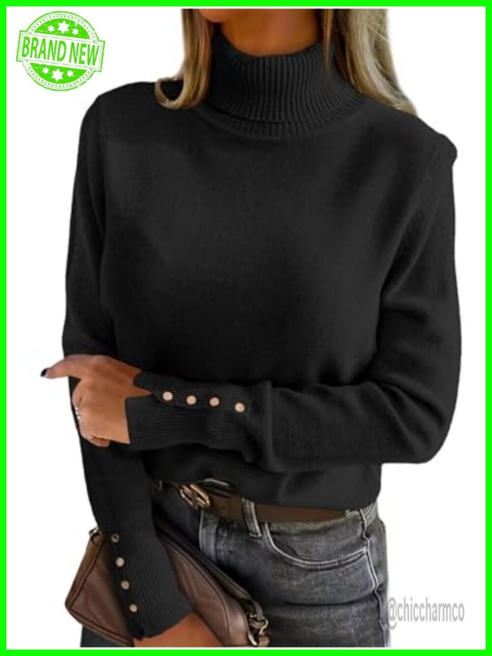 Womens Turtleneck Sweater Long Sleeve Knit Pullover Casual Top